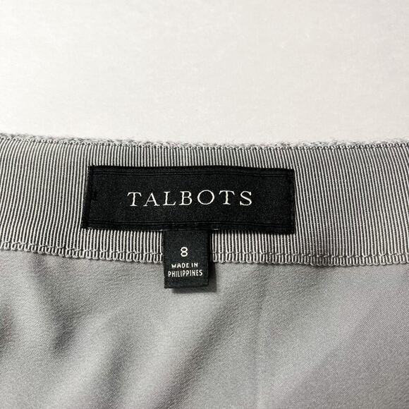 Talbots Wool Blend Herringbone Skirt 8 Knee Length Scallop False Wrap Gray Pink - Picture 2 of 9